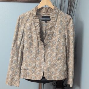 Banana Republic Tan Floral Blazer with Ruffle Detail
